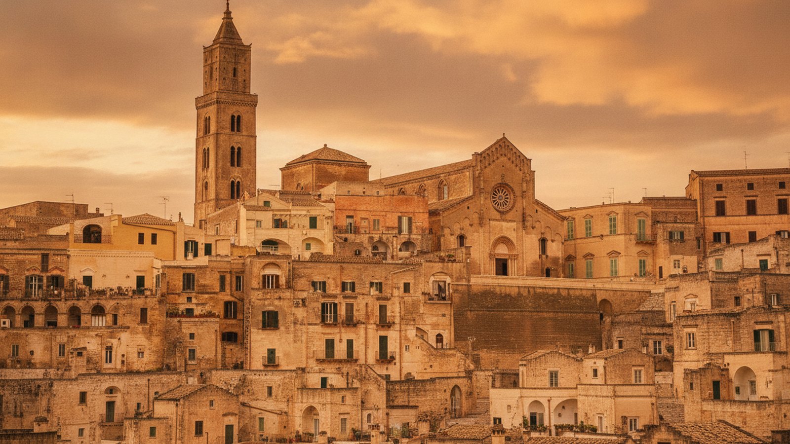 Il Duomo di Matera sulla Civita, con il campanile che domina i Sassi